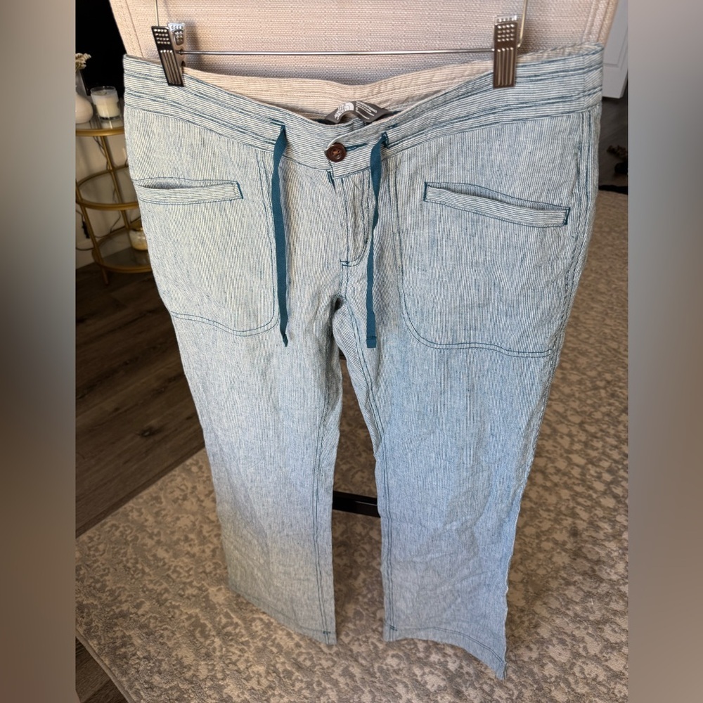 The North Face Turquoise Blue and White Striped Linen Cotton Pants, 6 - Picture 1 of 7